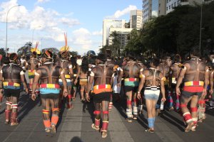 Marcha pela demarcação de terras indígenas, no 18º ATL (Acervo ISPN/Raisa Pina)